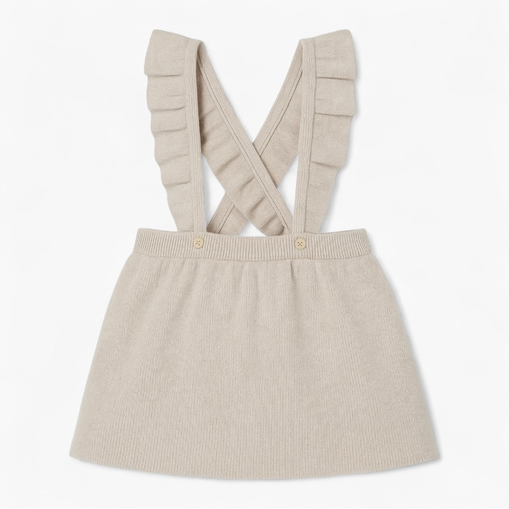 H&M Organic Cotton Knit Suspender Skirt 18M – Neutral Ruffle Strap Style